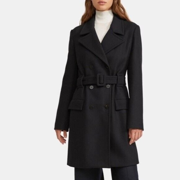 NWT Theory Modus Superlight Long Black Peacoat Size Small MSRP $895